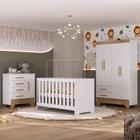 Quarto de Bebê com Guarda Roupa 4 Portas 2 Gavetas Cômoda 4 Gavetas 1 Porta e Berço 3 em 1 Catavento Maya Rodial