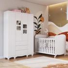 Quarto de Bebê com Guarda Roupa 4 Portas com Janelas e Berço 100% MDF Mimo Espresso Móveis