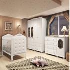 Quarto de Bebê com Guarda Roupa Cômoda com Janelas e Berço com Capitonê Maya Provençal 100% Mdf