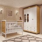 Quarto de Bebê com Guarda-roupa e Berço 100% Mdf Maya Provençal Espresso Móveis Branco Brilho/Amêndoa