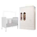 Quarto de Bebê com Guarda Roupa Janelado Noah e Berço Cloe 100% MDF Móveis Peroba Branco Brilho - MOVEIS PEROBA