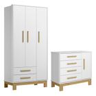 Quarto de Bebê com Roupeiro 4340 e Cômoda 4355 Qencanto Slim Qmovi Branco Acetinado