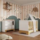 Quarto de Bebê Cômoda com Janela e Berço 3 em 1 100 MDF Popy Móveis Peroba