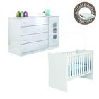 Quarto de Bebê Cômoda Sapateira Lívia e Berço 1 com Colchão Light Branco Phoenix Qmovi Ortobom