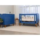 Quarto de Bebê Completo Berço 2 em 1 com Cômoda 4 Gavetas 1 Porta e-Galaxy Espresso Móveis Azul