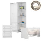 Quarto de Bebê Completo Berço Colchão Nana Guarda Roupa Cômoda Doce Sonho Branco Qmovi Umaflex