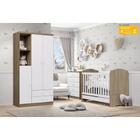 Quarto de Bebê Completo Berço Mini Cama Guarda Roupa 3 Portas 2 Gavetas e Cômoda 5 Gavetas Bala de Menta Henn
