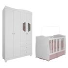 Quarto de Bebê Completo com Berço Conforto e Guarda Roupa 4 Portas Riso Branco 100% MDF - Permóbili Baby