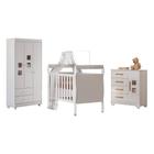 Quarto de Bebê Completo com Cômoda Berço com Colchão e Guarda Roupa Mila Branco - Tigus Baby