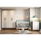 Quarto de Bebê Completo com Guarda Roupa 4 Portas 3 Gavetas Cômoda e Berço Retrô Móveis Peroba Branco Brilho/Carvalho