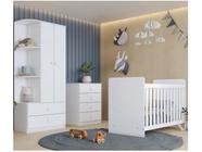 Quarto de Bebê Completo com Guarda-roupa Berço e Cômoda Henn Labirinto Branco