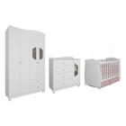 Quarto de Bebê Completo com Guarda Roupa + Cômoda + Berço Permóbili Baby Branco - 100% MDF