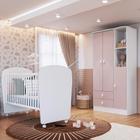 Quarto de Bebê Completo Guarda Roupa 3 Portas 2 Gavetas com Berço Lua Móveis Percasa Branco/Rosa