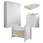 Quarto de Bebê Duda 4 Porta e Berço Americano Mirelle Branco Brilho com Colchão Gazin  Phoenix Baby