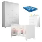 Quarto de Bebê Duda 4 Portas e Berço Americano Mini Cama Doce Sonho 100 Branco Brilho com Colchão Ortobom  Phoenix Baby