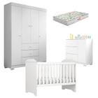 Quarto de Bebê Duda 4 Portas e Berço Americano Mini Cama Mel Branco Brilho com Colchão Gazin  Phoenix Baby