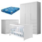 Quarto de Bebê Eloá com Berço Americano Mali Branco Acetinado com Colchão Ortobom Phoenix Baby