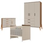 Quarto de Bebê Emilly 3 Portas com Berço Mini Cama Lívia Off White Carvalho - Canaã - Canaa Baby