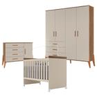 Quarto de Bebê Emilly 4 Portas com Berço Mini Cama Lívia Off White Carvalho - Canaã - Canaa Baby