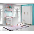 Quarto de Bebê Guarda Roupa 3 Portas Berço 3 em 1 Retrô Ludmila Branco Carolina Baby