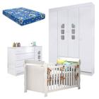 Quarto de Bebê Lívia com Berço Americano Lara Branco Brilho e Colchão Phoenix