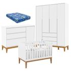 Quarto de Bebê Nature Clean 4 Portas com Berço Unique Branco Soft Eco Wood e Colchão Ortobom Matic - Matic Moveis