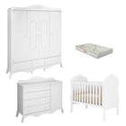 Quarto de Bebê Realeza e Cômoda 1 Porta Branco Acetinado com Colchão Gazin Canaã - Canaa Baby