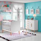 Quarto de Bebê Retrô Cômoda Infantil com Fraldário Berço 3 em 1 Ludmila Branco Bétula Carolina Baby