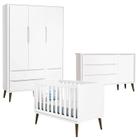 Quarto de Bebê Theo 3 Portas com Cômoda com Porta Branco Acetinado com Pés Amadeirado - Reller