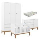 Quarto de Bebe Unique 3 Portas com Cômoda Sapateira Branco Soft Eco Wood e Colchão Gazin - Matic