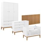 Quarto de Bebê Unique 3 Portas com Cômoda Sapateira e Painel Ripado Branco Soft Eco Wood - Matic - Matic Moveis