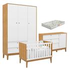 Quarto de Bebe Unique 3 Portas com Cômoda Sapateira Freijó Branco Soft Eco Wood e Colchão Gazin - Matic