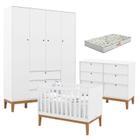 Quarto de Bebe Unique 4 Portas com Cômoda 6 Gavetas Branco Soft Eco Wood e Colchão Gazin - Matic