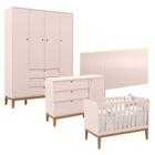 Quarto de Bebê Unique 4 Portas com Cômoda Sapateira e Painel Farm com Led Rose Eco Wood - Matic