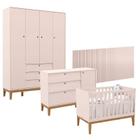 Quarto de Bebê Unique 4 Portas com Cômoda Sapateira e Painel Ripado Rose Eco Wood - Matic