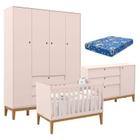 Quarto de Bebe Unique 4 Portas com Cômoda Sapateira Rose Eco Wood e Colchão Ortobom - Matic