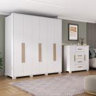 Quarto de Casal Completo Guarda Roupa 6 Portas 3 Gavetas com Cômoda Branco