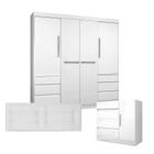 Quarto de Casal Guarda Roupa 1477 e Cômoda Exellence 8000 com Cabeceira Bela 140 cm Branco Araplac