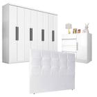 Quarto de Casal Guarda Roupa 1684 e Cômoda Exellence 8000 com Cabeceira Luiza 140 cm Branco - Araplac