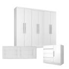 Quarto de Casal Guarda Roupa 6000 e Cômoda Exellence 8000 com Cabeceira Bela 140 cm Branco Araplac