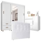 Quarto de Casal Guarda Roupa E37020 e Cômoda Exellence 8000 com Cabeceira Luiza 160 cm Branco Araplac