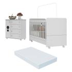 Quarto Infantil Berço com Colchão Incluso e Cômoda Pimpolho Multimóveis Branco