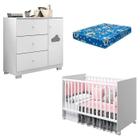 Quarto Infantil Berço Doce Sonho com Cômoda Infantil Ane com Colchão Cor Branco - Phoenix