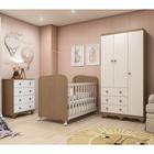 Quarto Infantil com Berço Americano Guarda Roupa 3 Portas 3 Gavetas Cômoda 4 Gavetas Móveis Peroba Branco/Carvalho