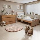 Quarto Infantil com Cama Solteiro Loop Tecido Corano e Cômoda 8 Gavetas 150x95cm Leder Amêndoa Clean - Móveis Lopas