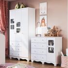 Quarto Infantil com Guarda Roupa 3 Portas 3 Gavetas e Cômoda 1 Porta 4 Gavetas Mimo Espresso Móveis Branco Brilho