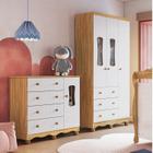 Quarto Infantil com Guarda-Roupa 3 Portas e Cômoda com Janelas 100% MDF Lana Espresso Móveis Branco Brilho/Amêndoa