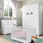 Quarto Infantil Completo Ane com Guarda Roupa 4 Portas , Cômoda 4 Gavetas e Berço Branco Sem Colchão Phoenix Baby