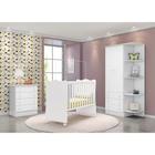 Quarto Infantil Completo Berço c/ Rodízios + Cômoda + Roupeiro c/ Nicho Branco