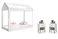 Quarto Infantil Completo com Mesa de Cabeceira 1 Gaveta e Cama Montessoriana Crystal Branco - Rede Móveis